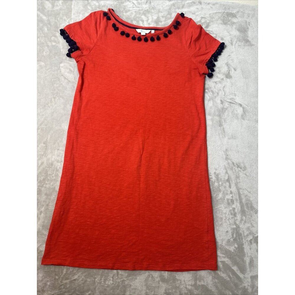 Women’s Boden T-shirt Dress Red Orange Pom-Pom Size 8 - Picture 3 of 13